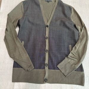 [L]NWOT John Varvatos Olive and Gray Silk Linen Wool Blend Knit Cardigan